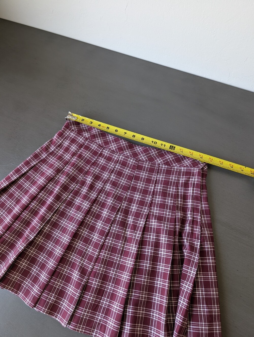 Divided Maroon Plaid Pleated Skirt Mini Skaters Size 10 Side Zip - Picture 6 of 11